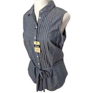 Tunica media BASS Heritage Collection blu denim Chambray Pintuck NUOVA - Foto 1 di 10