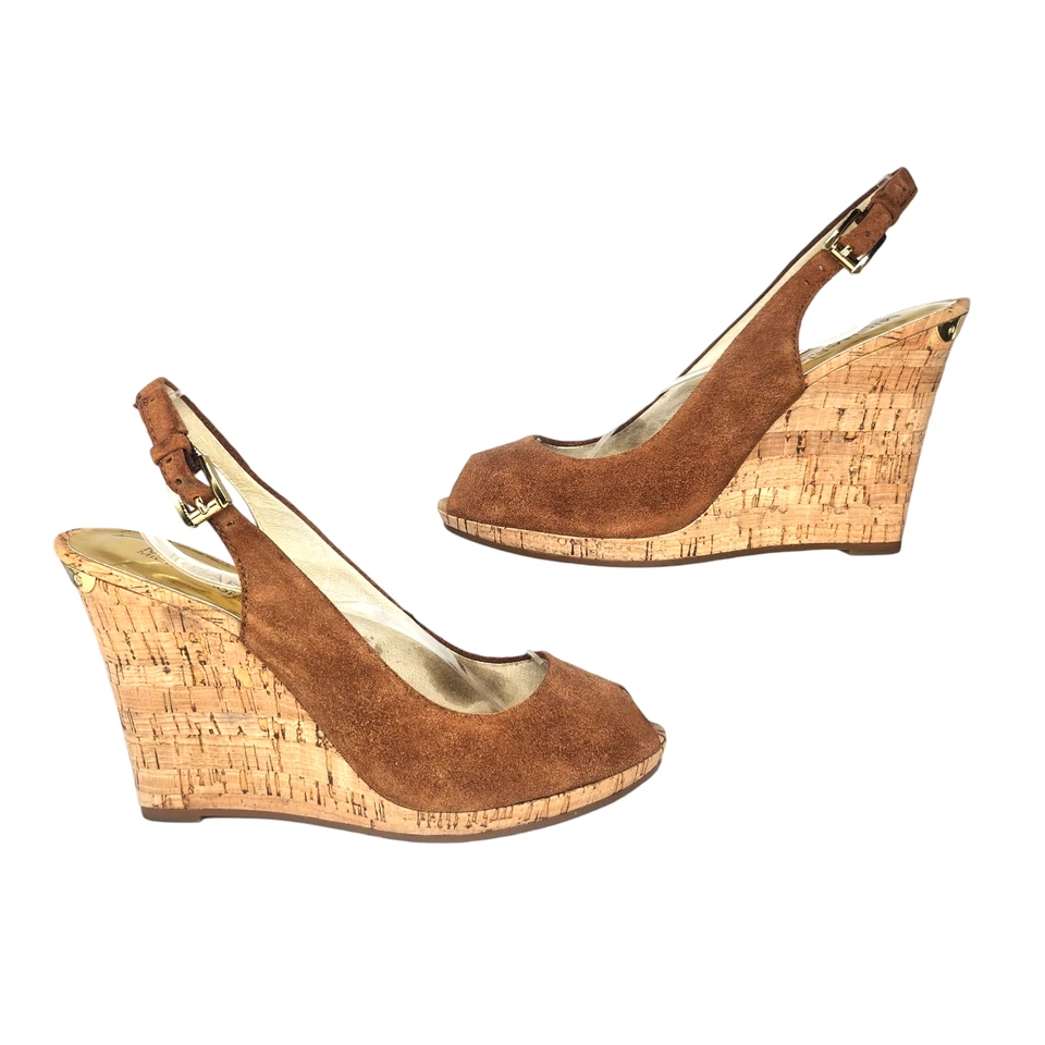 Zapatos Michael Kors para mujer 8,5 marrón gamuza cuero con cordones punta abierta tacones de cuña Foto 1 de 4