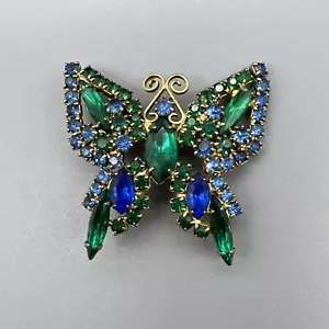 Broche prendedor vintage de diamantes de imitación de mariposa Juliana verde y azul - Imagen 1 de 7