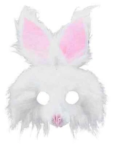 Plush Bunny Mask White Rabbit Animal Fancy Dress Halloween Costume Accessory - Picture 1 of 1