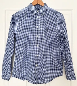 Usato in ottime condizioni! RALPH LAUREN Vestito Camicia Tessuto Blu Check Gingham Elasticizzato Ragazzo Polo L 14-16 - Foto 1 di 5