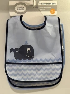 5pk Easy Clean Plastic Waterproof Feeding Baby Bib Bibs Boy Blue Animals Whale - Picture 1 of 5