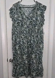 Sonoma Woman's Maxi Dress Blue Ditsy Floral Boho Textured 1X - Picture 1 of 10