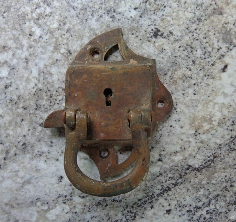 Vintage Ice Box Cabinet Door Latch Lock Brass & Metal Used Salvage Cover