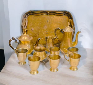 Original Vintage alt antik schönes graviertes Design selten Messing Teeservice - Bild 1 von 20