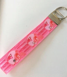 Handmade KEYCHAIN WRISTLET decorated with pink NEW ENGLAND PATRIOTS Ribbon Bling - Picture 1 of 3