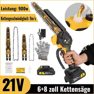 8+6 Zoll Mini Akku Kettensäge Bürstenloser Handkettensäge mit Akkus+Ladegerät DE - Bild 1 von 12