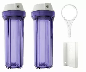 Clear Standard 10 x 2.5 Inch Water Filter Housing (1/4 FPT) x 2 w Bracket Wrench - Picture 1 of 1