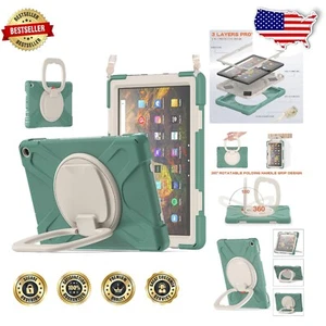 Heavy-Duty 360° Rotation Tablet Case with Adjustable Shoulder Strap - Dark Green - Picture 1 of 9