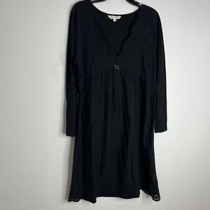 Odd Molly schwarzes Kleid Gr. 4 Langarm V-Ausschnitt Ösen bestickt - Bild 1 von 11