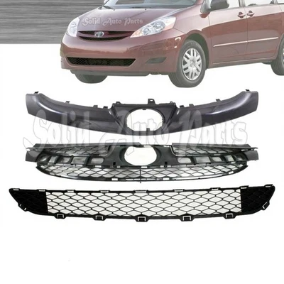 New Front Bumper Grille Upper Lower Molding Trim For 2006-2010 Toyota Sienna 3PC Foto 1 de 2