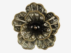 Vintage Gold, Silver Tone Statement Ring, Rhinestone, Flower, Size 7 JWL-879 - Picture 1 of 10
