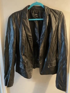 Oasis Women’s Leather Jacket Black Medium Excellent Condition - Picture 1 of 7