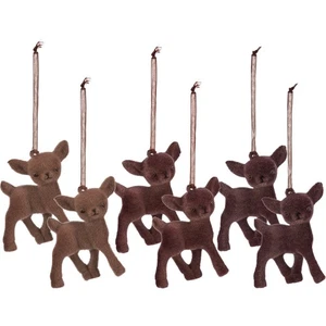 Set of 6 Hanging Deer Christmas Ornaments | 3 In x 3 In | Brown | Flocked | NEW - Picture 1 of 4
