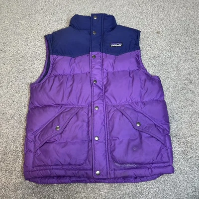 Chaleco Patagonia Niños XL 14 Púrpura Azul Aislado Puffer Frontal Bloques de Color Foto 1 de 4