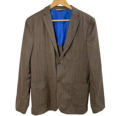 Chaqueta Blazer Abrigo Deportivo de Lana Calce Ajustado Talla 40L Tostado Parches en el Codo J. Lindeberg Foto 1 de 4