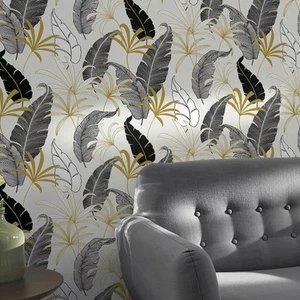 Weiß Gold Floral Blatt Tapete Botanical Metallic Modern Paste the Wall - Bild 1 von 6