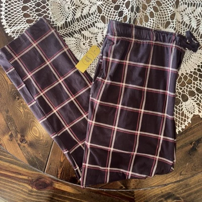 NWT $40 Stafford Micro Fleece Sleep Lounge PJ Pants Pockets Mens XXL Brown Plaid - Image 1 of 4