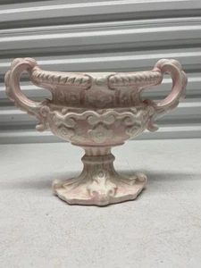 Vintage Pink White Drip Glaze Ceramic Urn Vase Compote Mid-Century Style - Picture 1 of 10