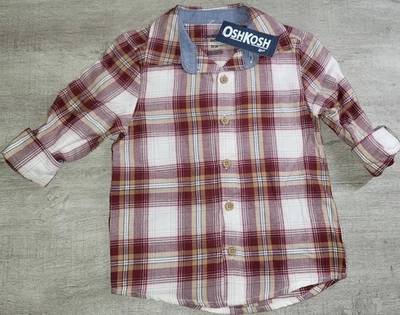 OshKosh B'Gosh мальчиков красный оранжевый кремовый кнопка вверх осени фланелевая рубашка размер 2T новый с Ярлыками - Изображение 1 из 4