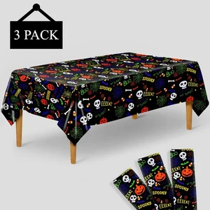 3Pcs Tablecloth Plastic - Large 54x108 Inch | Orange Spooky Cover for Decoration - Foto 1 di 19