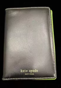 KATE SPADE Black Genuine Leather with Green & Polka Dot Lining Passport Holder - Picture 1 of 12