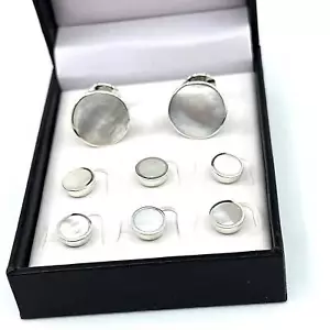 Cufflinks And Six Studs Dress Shirt Set 925 Sterling Silver English Hallmarks - Picture 1 of 10