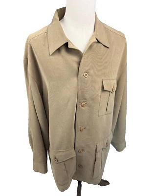Tommy Bahama 100% Silk Lined Tan Safari Utility Blazer Coat Pockets Mens Large - Image 1 of 4