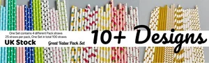 100 Paper Drinking Straws Mixed Dots/Stripe/Fruit/Gold Wedding Birthday Party - Picture 1 of 22
