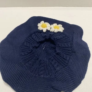 Zackali 4 Kids Knit Girls Hat Beret Blue Daisies Daisy Flowers Size 6 - Picture 1 of 8