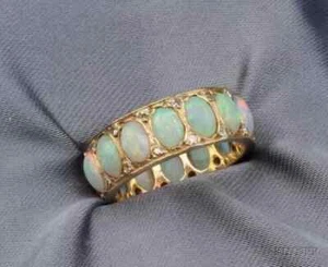 Women's Eternity Cocktail Ring 2Ct Oval Lab Created Opal 14K Yellow Gold Plated - Picture 1 of 4