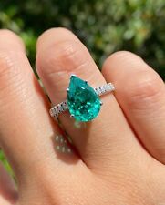 2.50 Ct Estate 10k solid White Gold Cut Green Emerald Pear Wedding Ring Woman