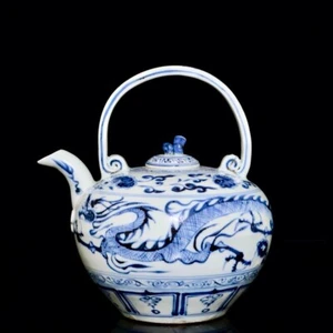Feines Sammlerstück schöne chinesische Hand blau & weiß Porzellan Drache Teekanne - Bild 1 von 9
