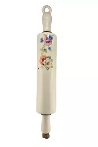 Vintage Harker China Mallow Pattern Rolling Pin, Harkerware Hollyhocks Floral - Picture 1 of 6