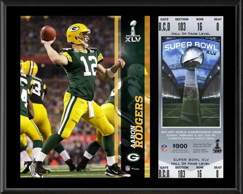 Aaron Rodgers Green Bay Packers 12" x 15" Super Bowl XLV Plaque & Replica Ticket Cover