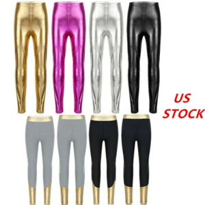 US Girl Skinny Metallic Elastic Waist Leggings Pants Stage Performance Dancewear - Picture 1 of 24