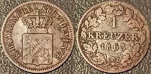 Germania - Baviera - Maximilian II - 1 Kreuzer Billon 1863 Monaco! Km #858 - Foto 1 di 1