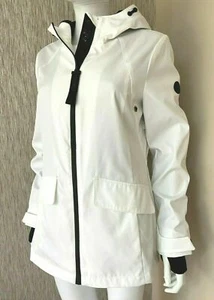 MICHAEL KORS WHITE HOODED TECH JACKET LOGO TRIM WATER RESISTANT SIZE SMALL - Picture 1 of 11