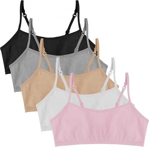 Cotton Girls Training Bra - Cami Crop for Girls w Adjustable Straps. Pack 5 P... - Picture 1 of 7