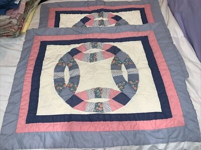 2 travesseiros acolchoados vintage patchwork farsa rosa e azul floral padrão 20 x 26" - Imagem 1 de 4