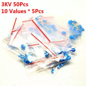 50Pcs 10 Values 101 K-681 K 3KV High-voltage Ceramic Capacitor Assorted Kit - Picture 1 of 2