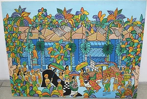 "Tren al templo", óleo sobre lienzo de Inj Djati, Bali, 60x79cm - Imagen 1 de 7