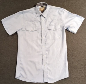 Cowboy Legend Western Short Sleeve Shirt Mens Medium Pearl Snap Blue Micro Check - Picture 1 of 8