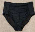 Front Shirred Tummy Control Bikini Tankini Swimsuit Bottoms Women size 2XL Black