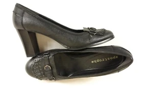 APOSTROPHE Pumps 3" Cuban Stacked Heels Black Leather Buckle KEESHA 8.5 M Shoes - Picture 1 of 12
