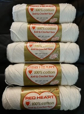 Five 2.5 oz. Skeins Vintage Red Heart-WHITE-100% Cotton-Knit & Crochet Yarn - Image 1 of 4