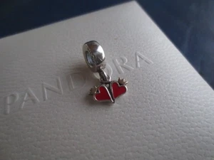 GENUINE PANDORA S/SILVER + 14K GOLD DANGLE CHARM TWIN HEARTS & CROWN 790434EN09 - Picture 1 of 7