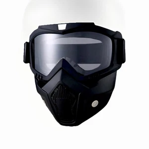 Black- Clear Motorcycle Helmet Riding Goggles Glasses With Removable Face Mask. - Picture 1 of 4