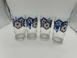 Libbey - Mid-Century Blue and 22-Karat Gold Star/Snowflake Glasses (Set of 4) - Picture 1 of 4