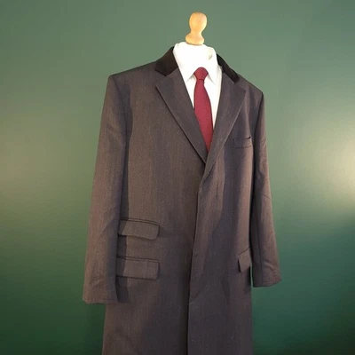 Samuel Windsor Overcoat Men's 44" Large Grey 100% Wool Velvet Collared Long Coat - Image 1 of 4